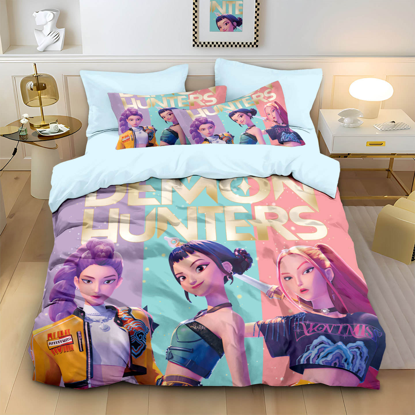 Parure de lit K-Pop Demon Hunters, draps, couette, housse de couette, taies d'oreiller, best-seller, dessins animés