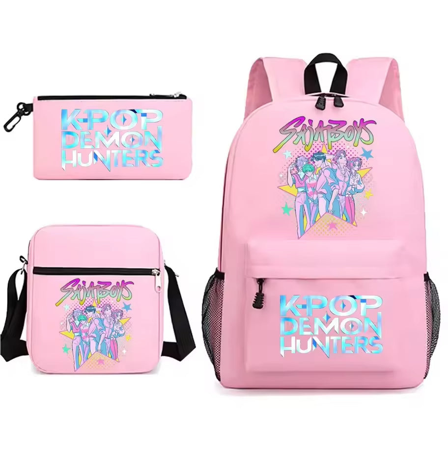 KPop Demon Hunters Anti-Vol Étanche 14 Pouces Étudiant Sac À Dos Fermeture À Glissière Moderne Trousse Trois Pièces Ensemble