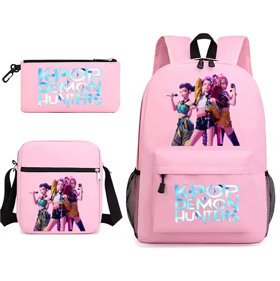 KPop Demon Hunters Anti-Vol Étanche 14 Pouces Étudiant Sac À Dos Fermeture À Glissière Moderne Trousse Trois Pièces Ensemble