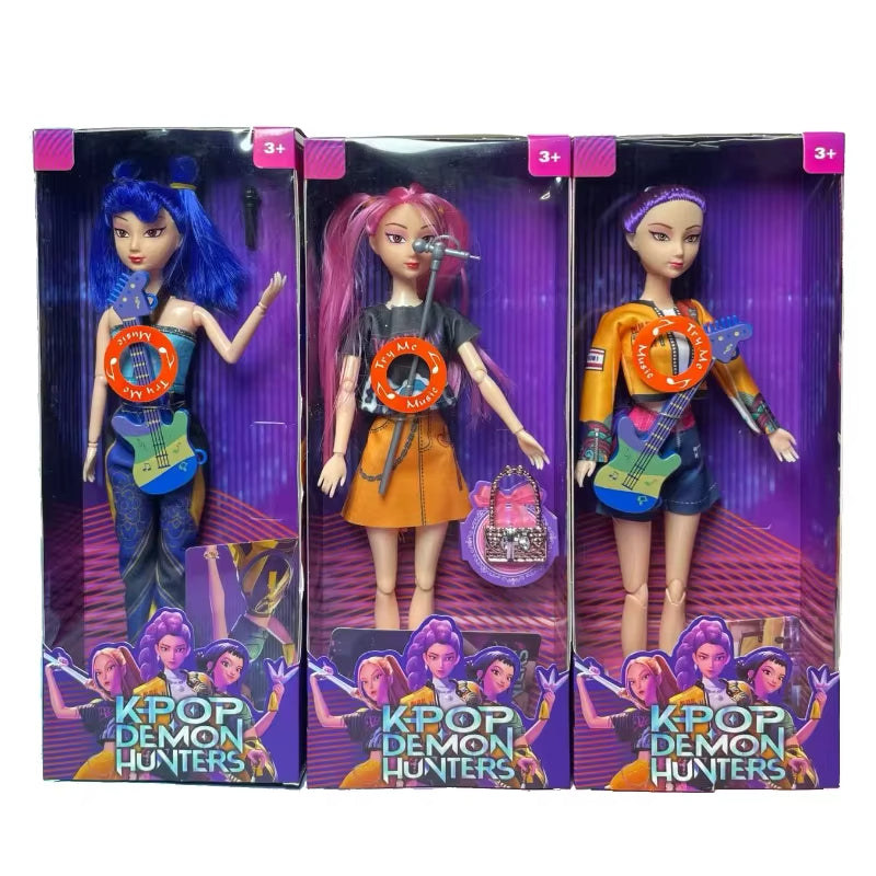 Kpop Demon Hunters Poupée de groupe de filles articulée LED colorées, musique, chanson, accessoires à thème