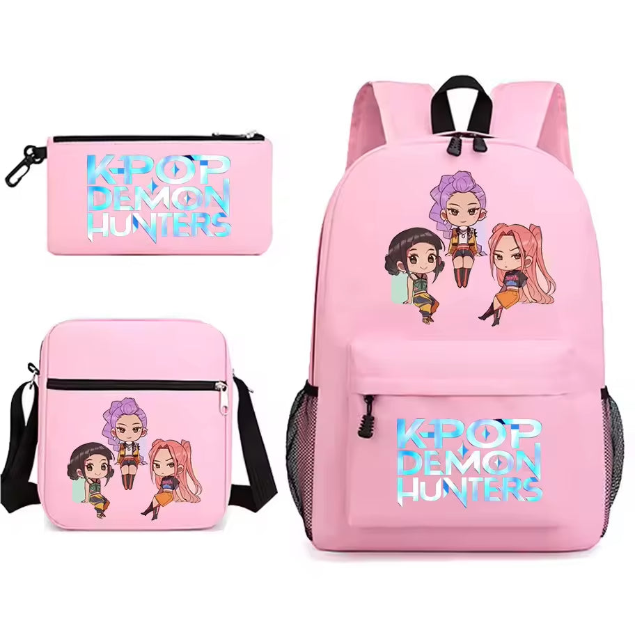 KPop Demon Hunters Anti-Vol Étanche 14 Pouces Étudiant Sac À Dos Fermeture À Glissière Moderne Trousse Trois Pièces Ensemble