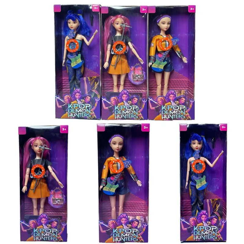 Kpop Demon Hunters Poupée de groupe de filles articulée LED colorées, musique, chanson, accessoires à thème