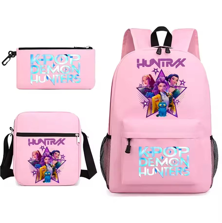 KPop Demon Hunters Anti-Vol Étanche 14 Pouces Étudiant Sac À Dos Fermeture À Glissière Moderne Trousse Trois Pièces Ensemble