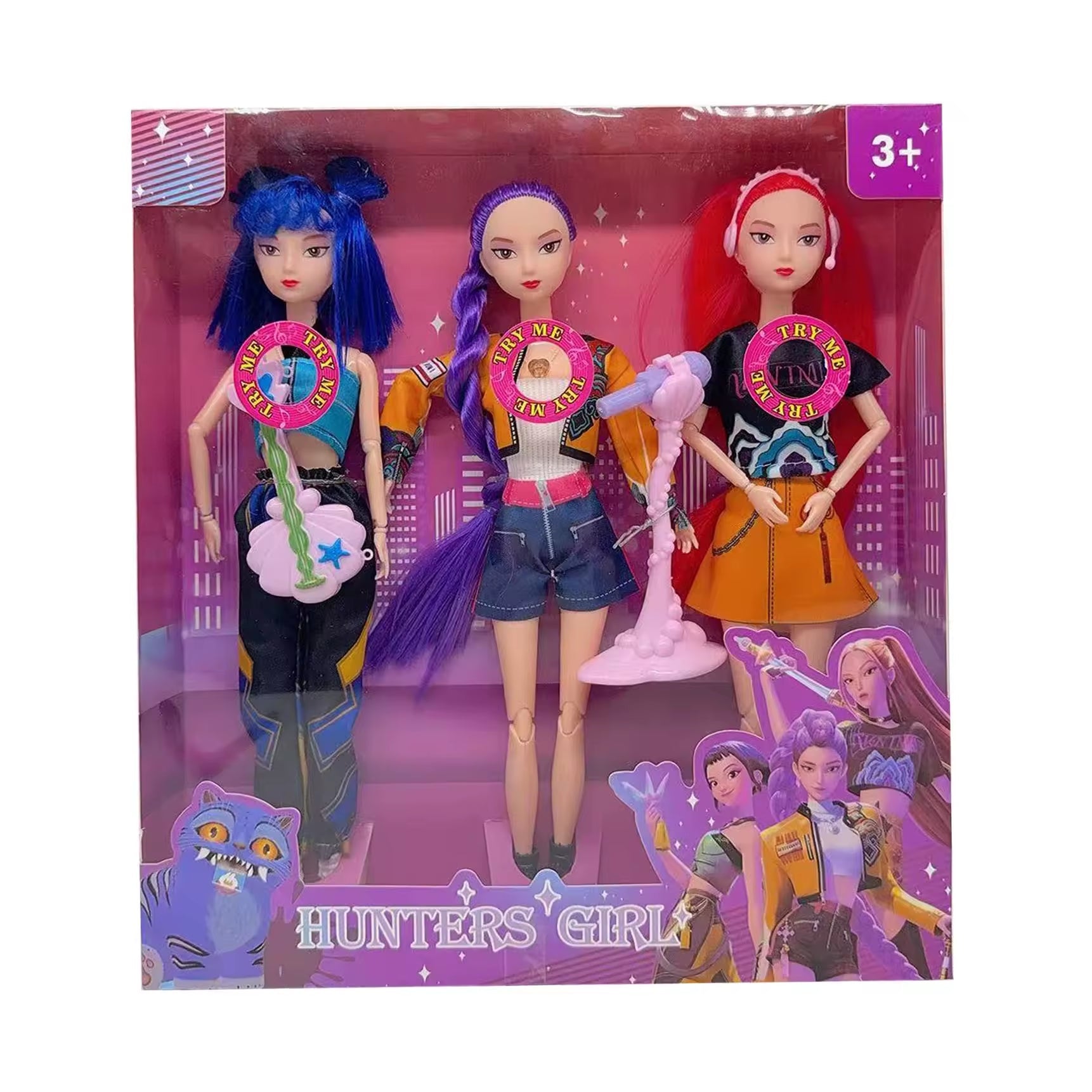 K-Pop Demon Hunters Girl Group Dolls – Poseable, Color-Changing LED Lights, Music & Sound, Includes Themed Accessories