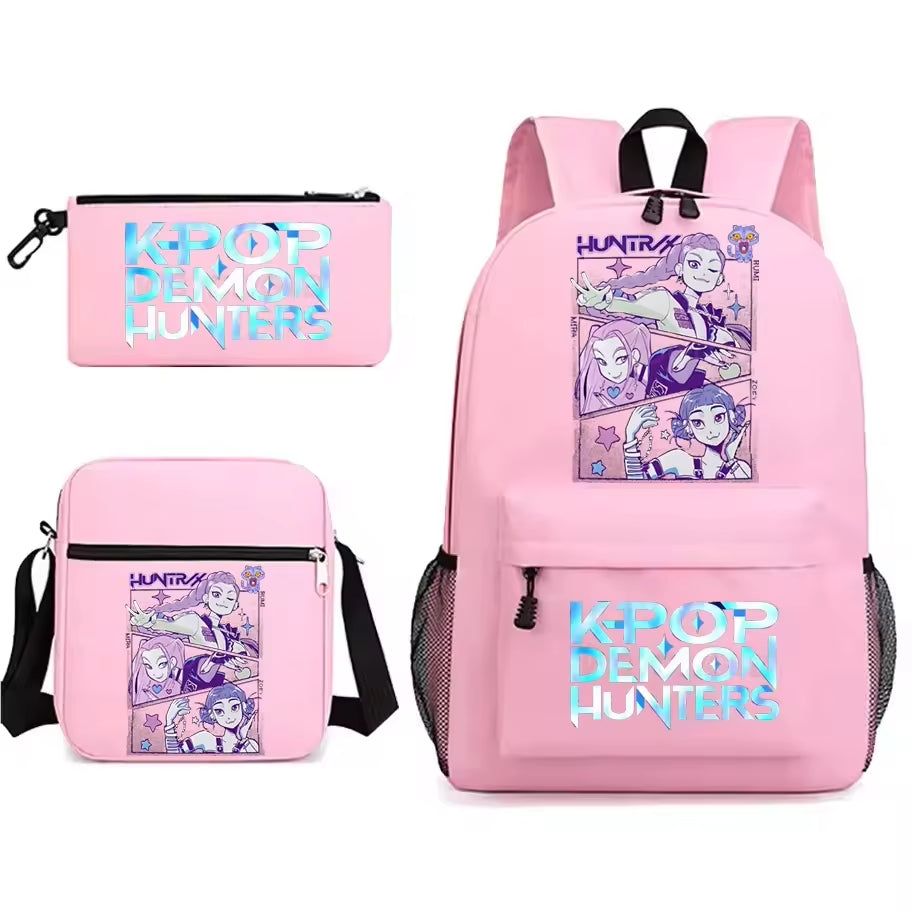 KPop Demon Hunters Anti-Vol Étanche 14 Pouces Étudiant Sac À Dos Fermeture À Glissière Moderne Trousse Trois Pièces Ensemble